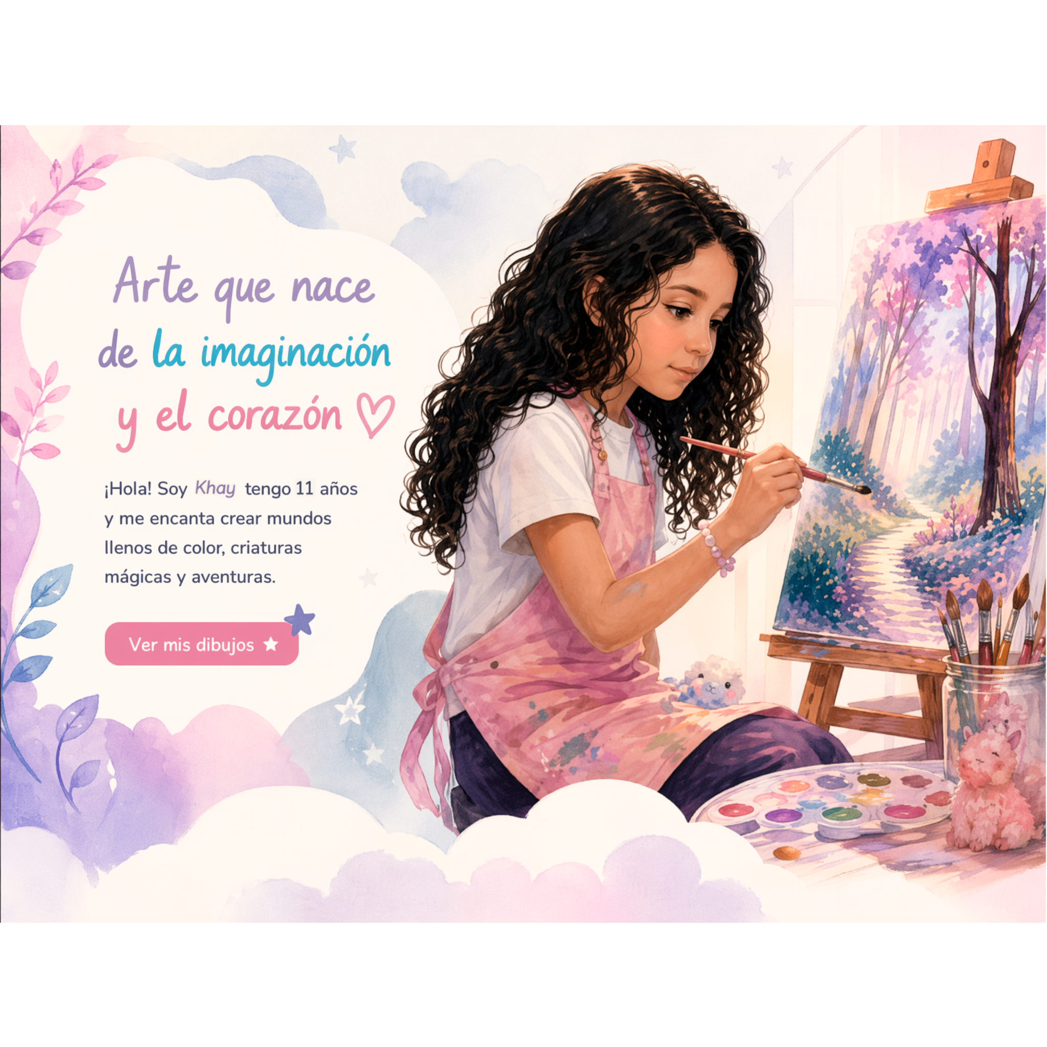 ¡Hola! Soy Khay, tengo 11 años y me encanta crear mundos llenos de color · Khaypinta